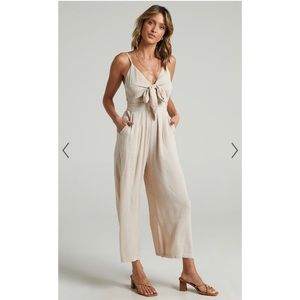 NWT - Showpo. Renewed Jumpsuit - Natural Linen - Tie Front - Size 8